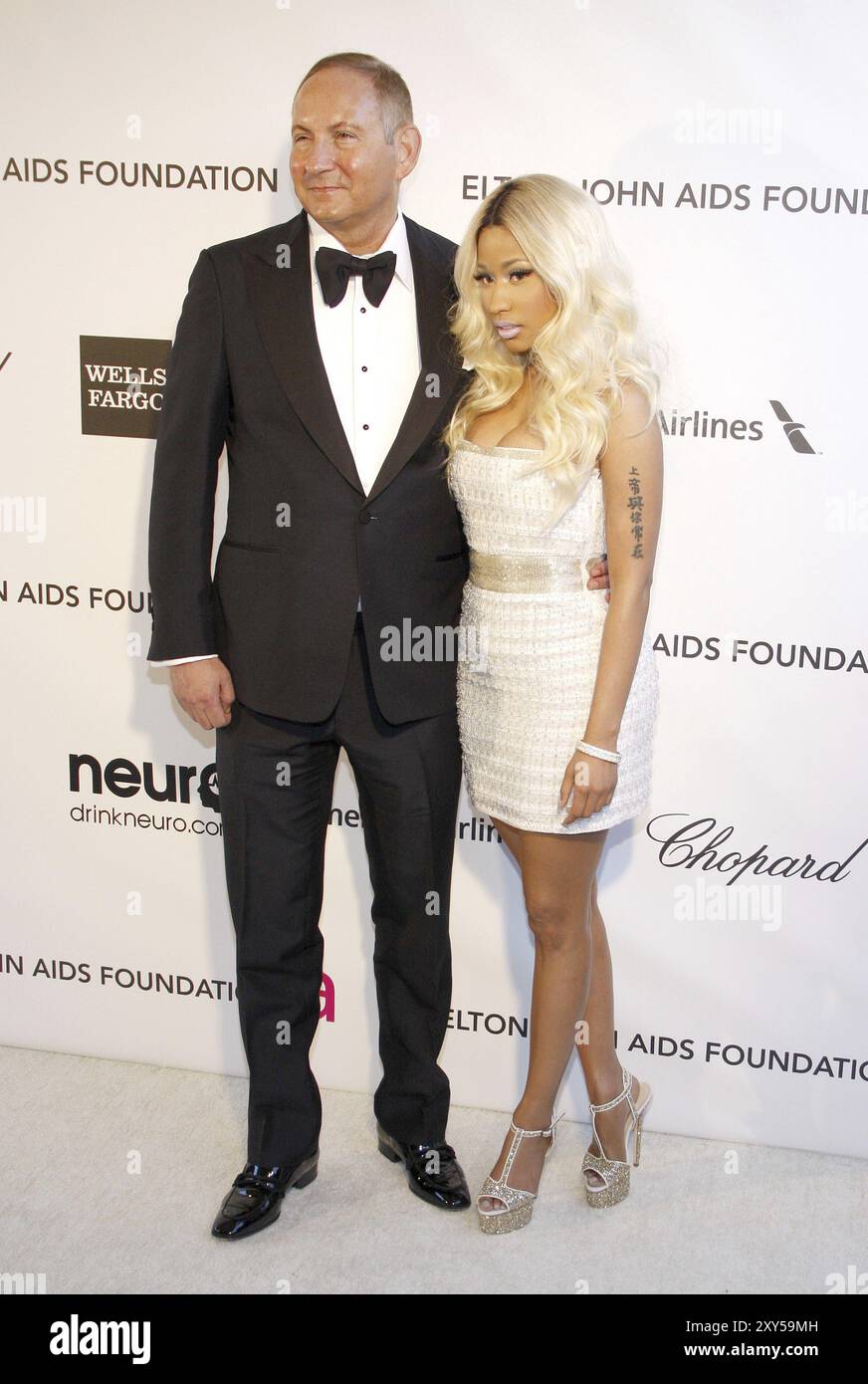 John Demsey und Nicki Minaj bei der alljährlichen Elton John AIDS Foundation Academy Awards 21. im Pacific Design Center in West Holly Stockfoto