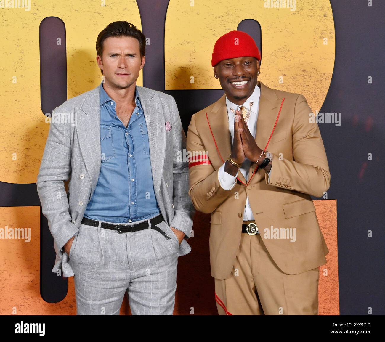 Los Angeles, Usa. August 2024. Scott Eastman (L) und Tyrese Gibson nehmen am Dienstag, den 27. August 2024, im Regal L.A. Live in Los Angeles an der Premiere des dramatischen Thrillers „1992“ Teil. Ein Ladenbesitzer muss seinen Sohn vor einem wütenden Mob während des Aufstandes von L.A. 1992 nach dem Rodney King-Urteil retten. Foto: Jim Ruymen/UPI Credit: UPI/Alamy Live News Stockfoto