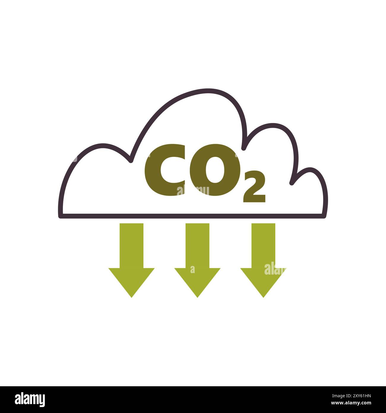 Symbol für die Reduzierung von CO2-Emissionen. Wolkensymbol. Kohlendioxidemissionen, Emissionsreduzierungen. Null-CO2-Fußabdruck. Globale Erwärmung. Klimawandelproblem Stockfoto