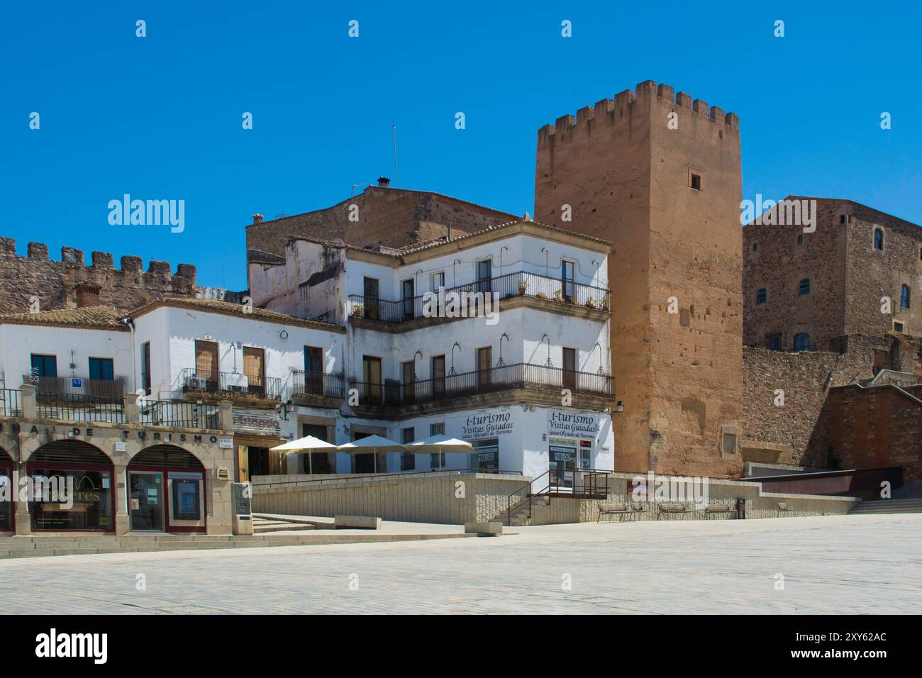 Blick auf die Stadt Panorama spanisches traditionelles Dorf Cáceres Stockfoto