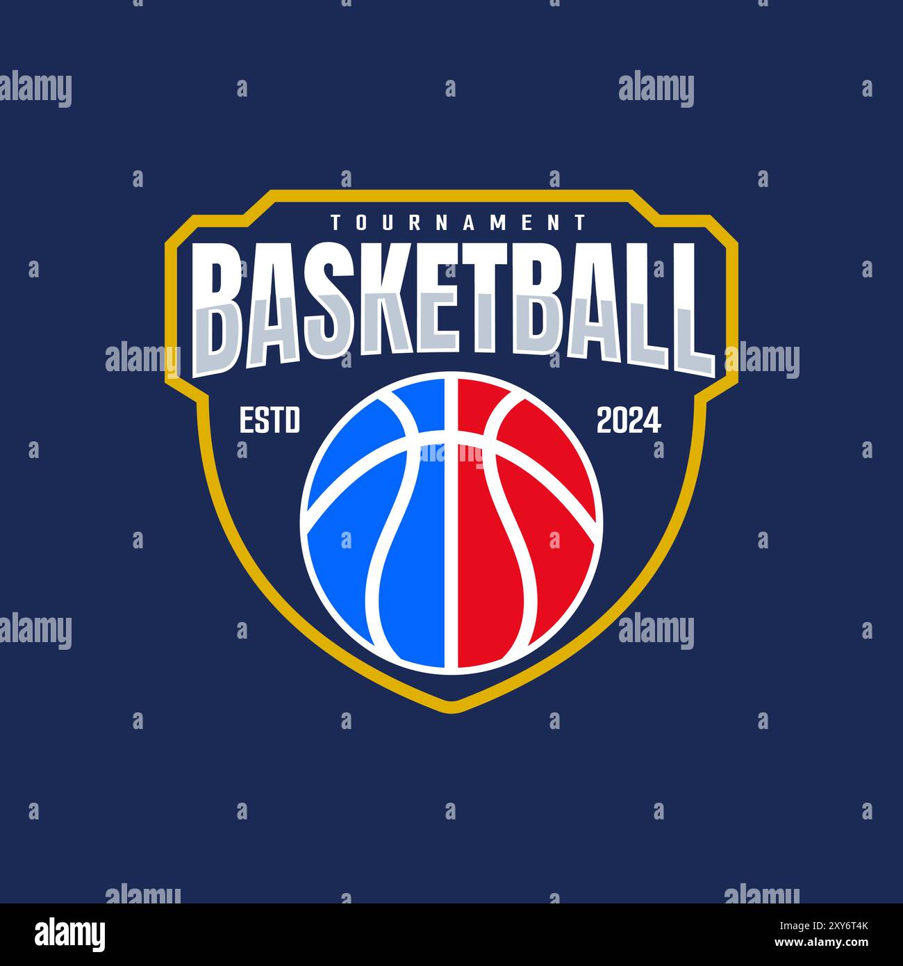 Logo des amerikanischen Basketballvereins Sports, Basketballclub . Turnier Basketball Club Emblem, Designvorlage auf blauem Hintergrund Stock Vektor