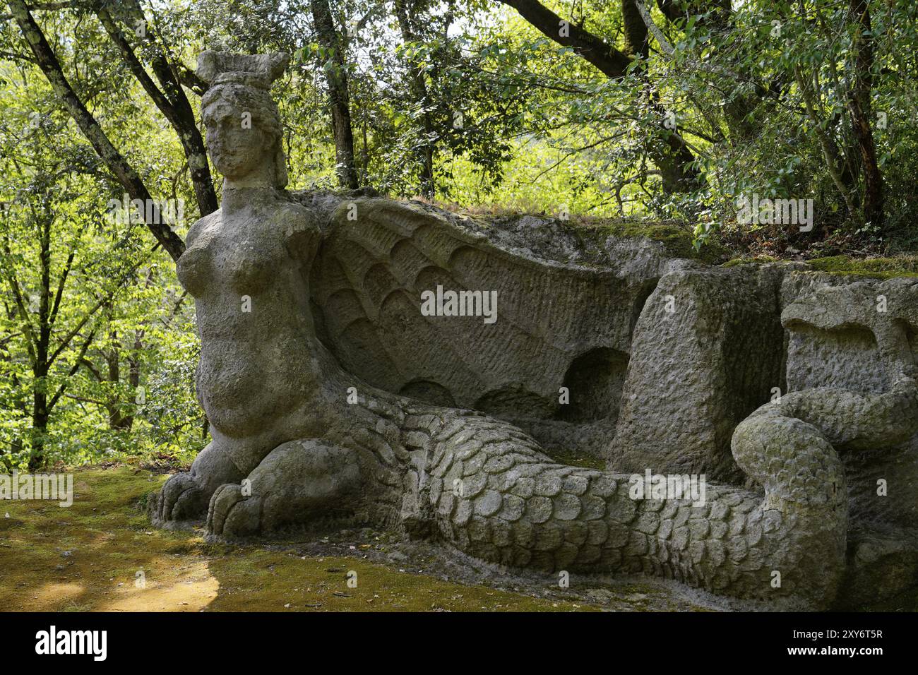 Sacro Bosco, Heiliger Wald, Park der Monster, Parco dei Mostri, Groteske, monumentale Skulpturen, antike Architektur, Stadt Bomarzo, Provinz Stockfoto