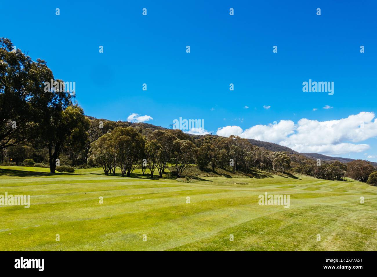 Wanderwege rund um den Thredbo Riover und den Thredbo Golf Course in Thredo in den Snowy Mountains, New South Wales, Australien Stockfoto
