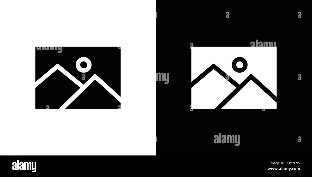 Bild- oder Fotosymbol in Schwarzweiß gesetzt. Einfacher flacher Vektor Stock Vektor