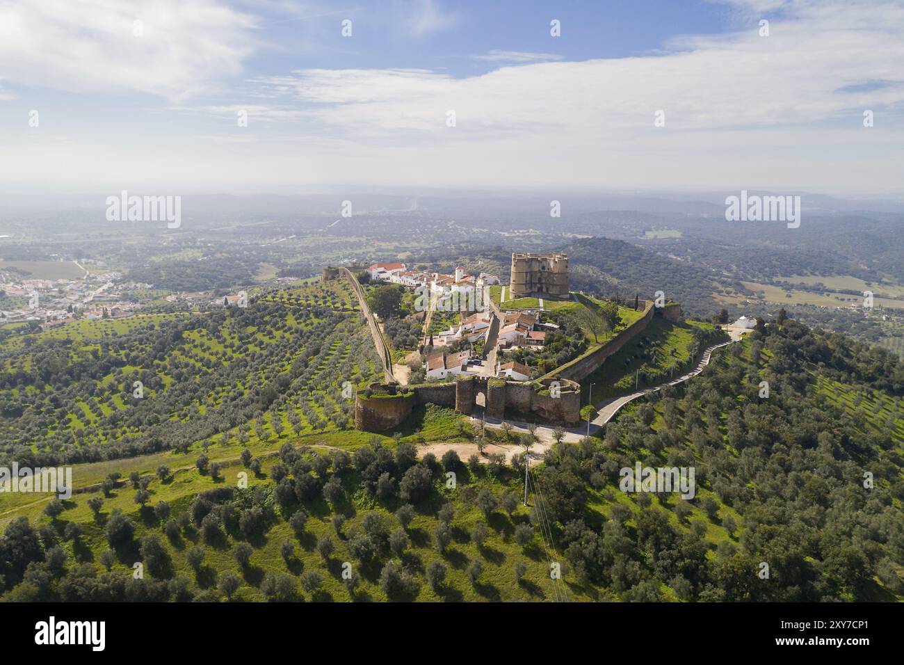 Evoramonte Drohne aus der Vogelperspektive von Dorf und Schloss in Alentejo, Portugal, Europa Stockfoto