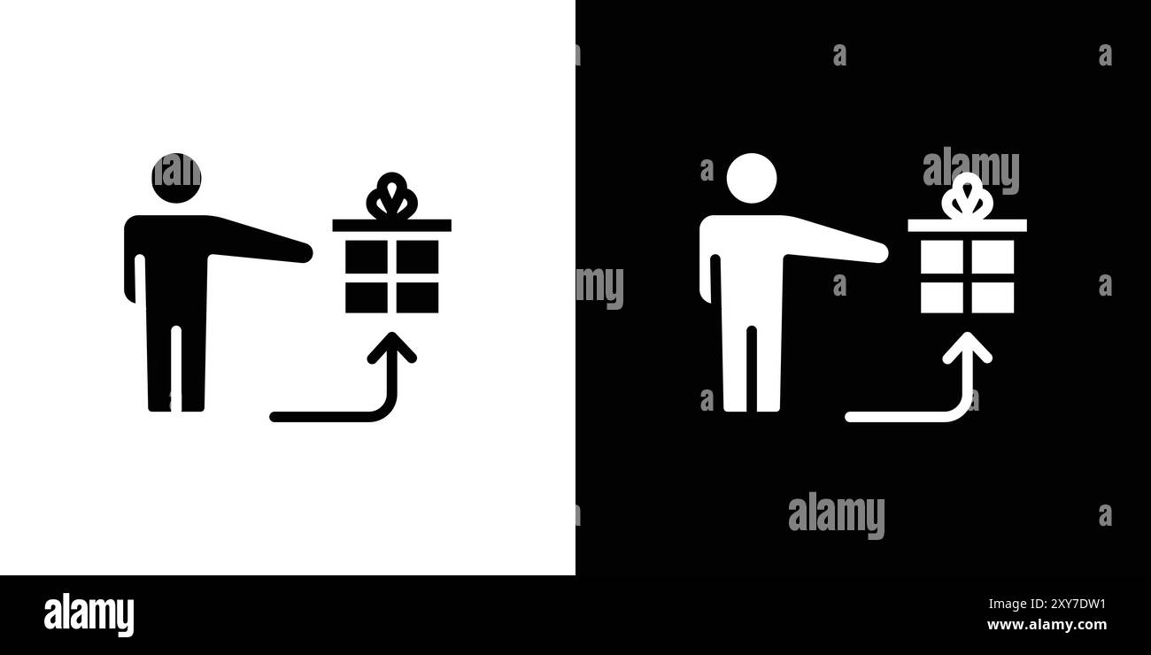 Geschenk-Symbol für Personen in Schwarz-weiß-Farbe. Einfacher flacher Vektor Stock Vektor