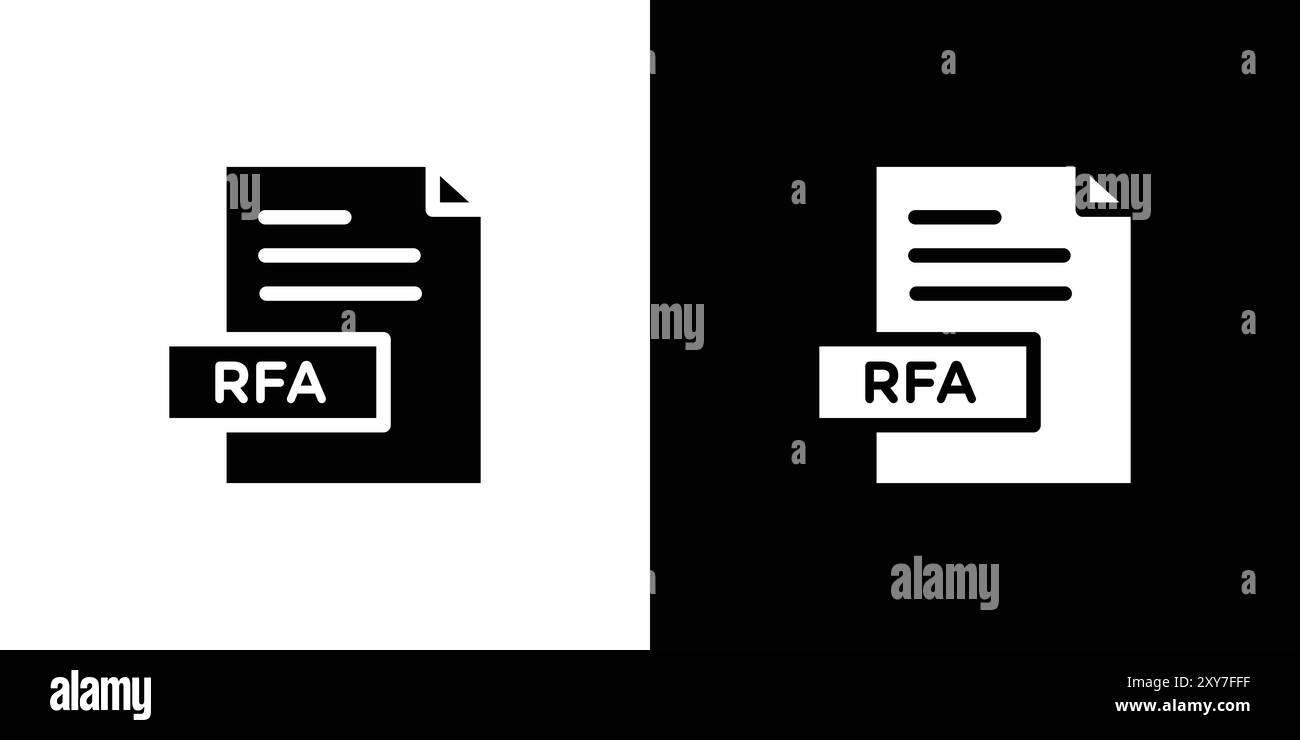 Symbol für RFA-Datei in Schwarzweiß. Einfacher flacher Vektor Stock Vektor