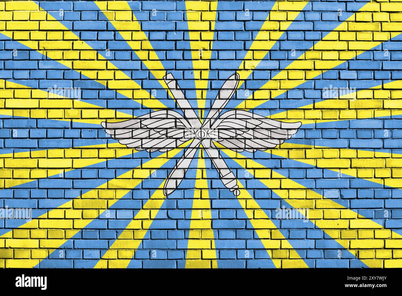 Flagge der russischen Luftwaffe auf Ziegelwand gemalt Stockfoto