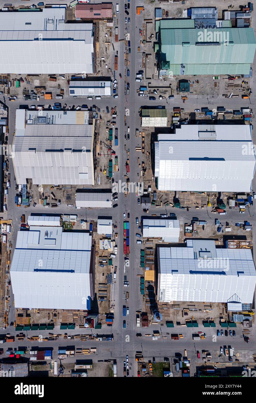 Luftaufnahme des Aufbaus des jährlichen Oktoberfestes in München Stockfoto