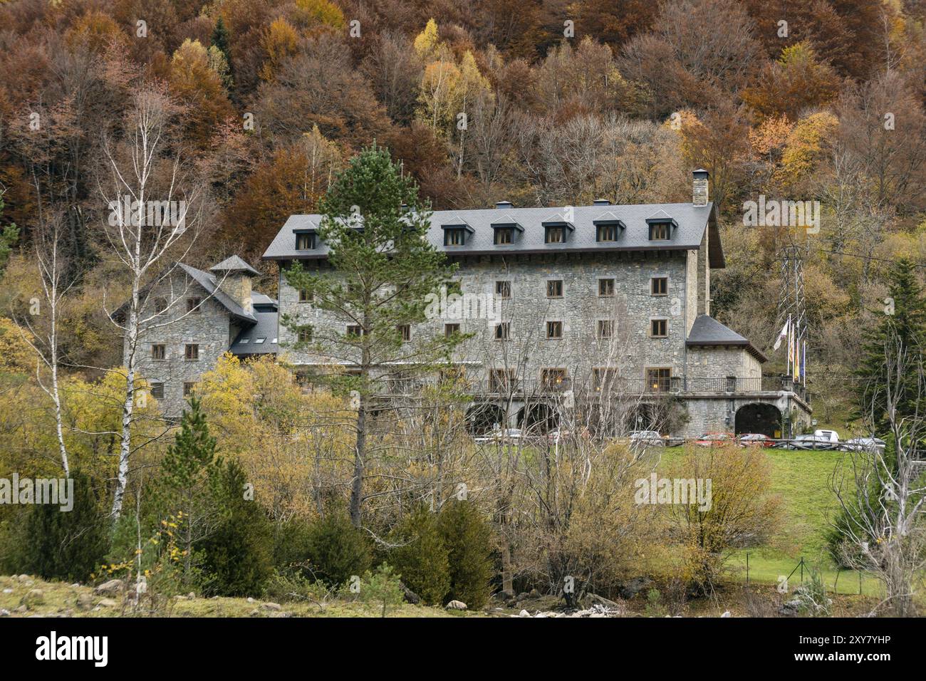 Parador nacional de turismo Monte Perdido, valle de Pineta, parque nacional de Ordesa y Monte Perdido, Provincia de Huesca, Comunidad Autonoma de ARAG Stockfoto