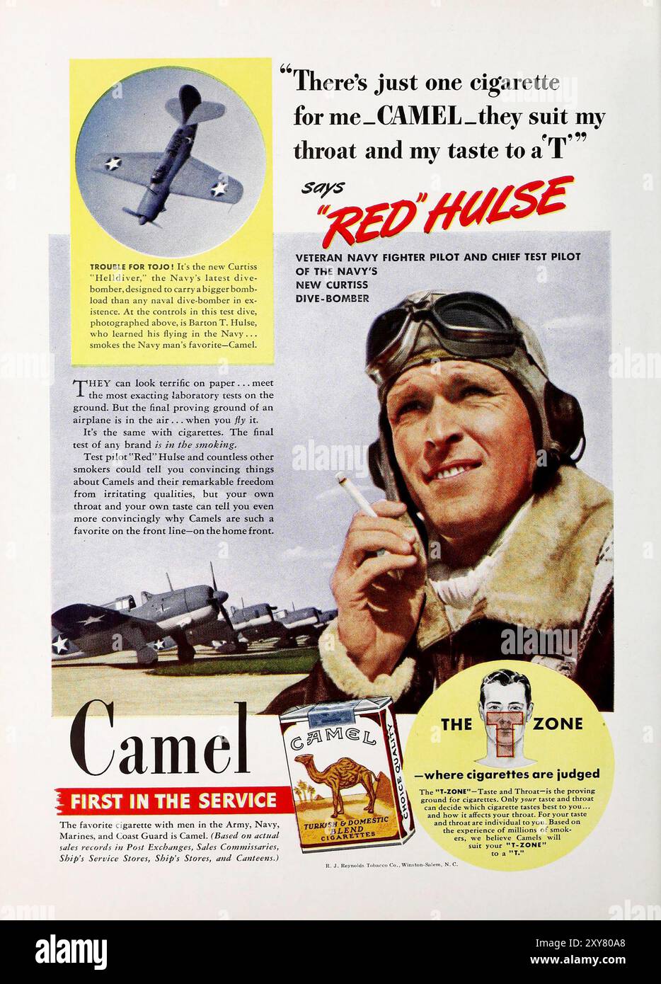 Red Hulse - es gibt nur eine Zigarette für mich - KAMEL, 2. Weltkrieg, 1943 - Leistung des Kampfpiloten Red Hulse. Stockfoto