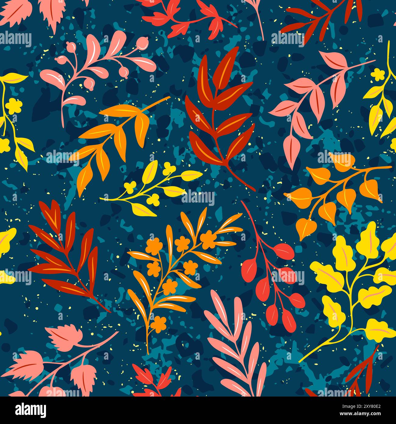 Retro-Muster mit Herbstblättern und Kräutern Stock Vektor