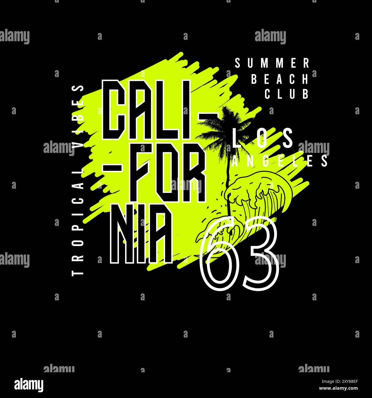 california Summer Beach Club mit tropischem Flair, Typografie und grafischem Design Stock Vektor