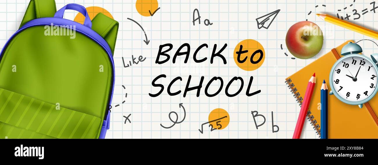 Back-to-School-Banner mit realistischem Rucksack Stock Vektor