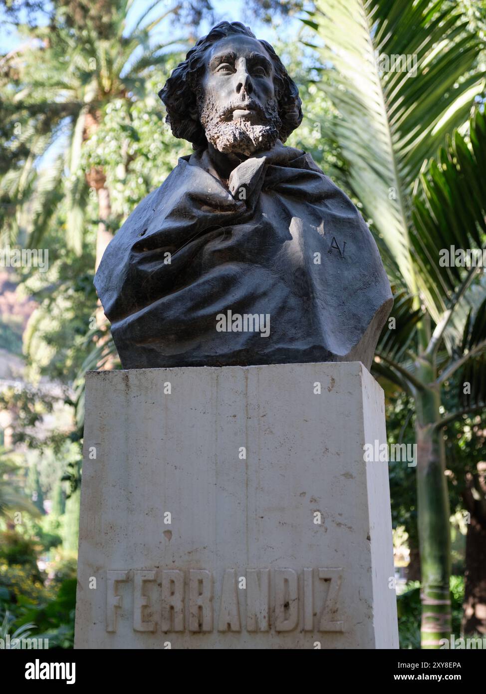 Büste von Ferrandiz in El Parque de Málaga, Südspanien. Stockfoto