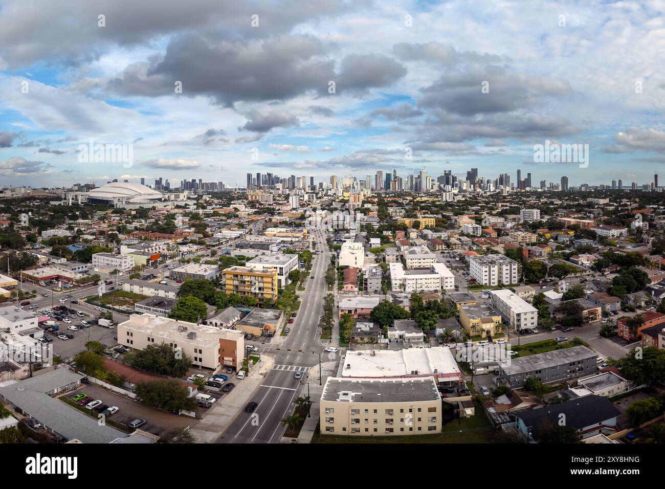 Skyline von Miami von Little Havanah, Florida, USA. Januar 2024. Stockfoto