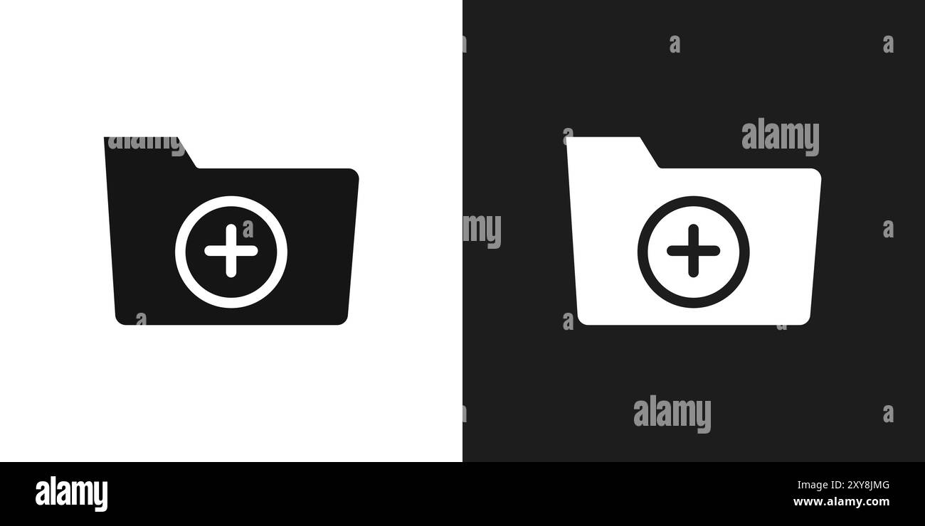 Hinzufügen des Ordnersymbols Logozeichens Vektorkontur in Schwarz-weiß Stock Vektor
