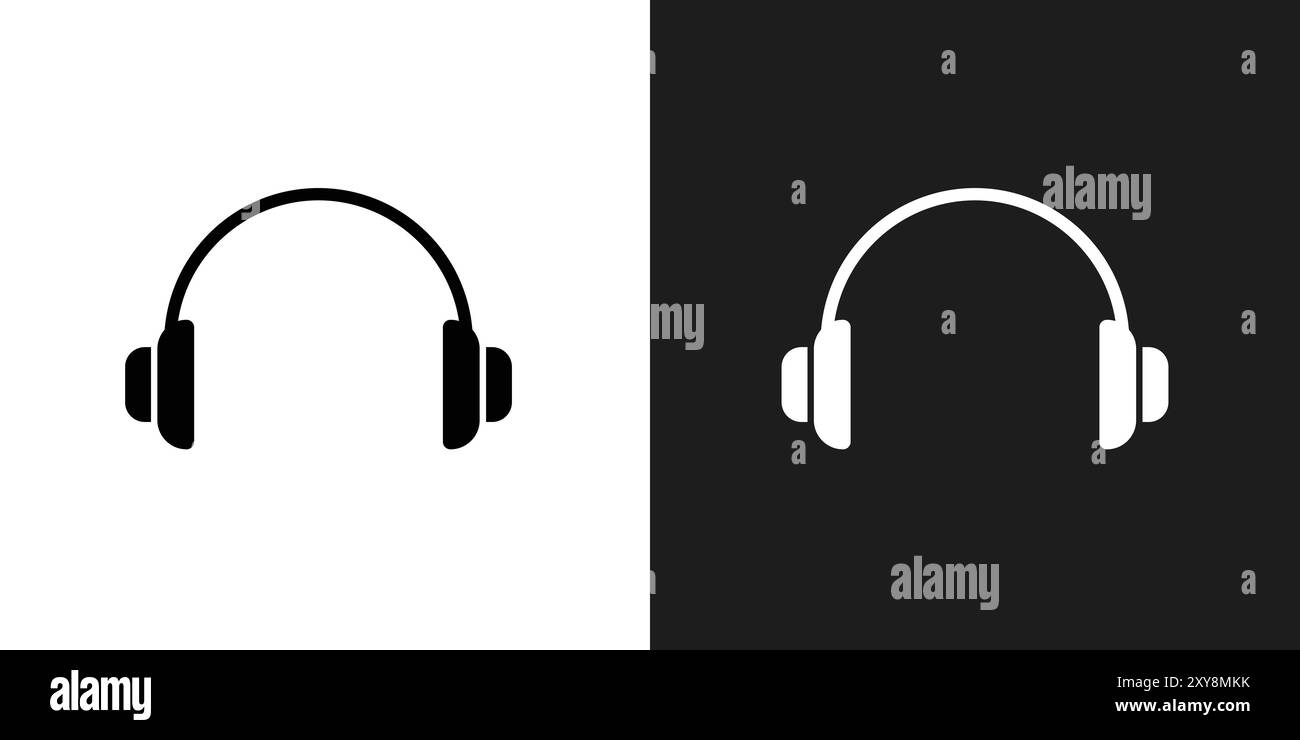 Headset-Symbol-Logo-Vektorkontur in Schwarz-weiß Stock Vektor