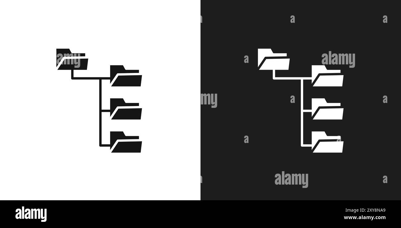 Ordnerbaumsymbol Logo Vektorumrandung in Schwarz-weiß Stock Vektor