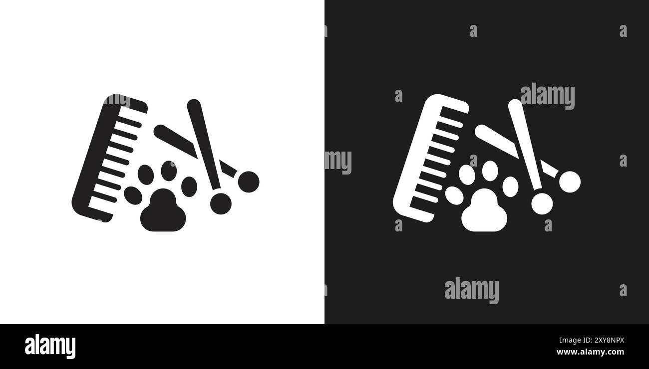 PET Grooming Icon Logo Zeichen Vektor Umriss in schwarz-weiß Farbe Stock Vektor