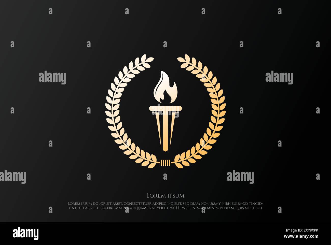Luxuriöse goldene Taschenlampe mit Lorbeerblatt-Emblem Stock Vektor