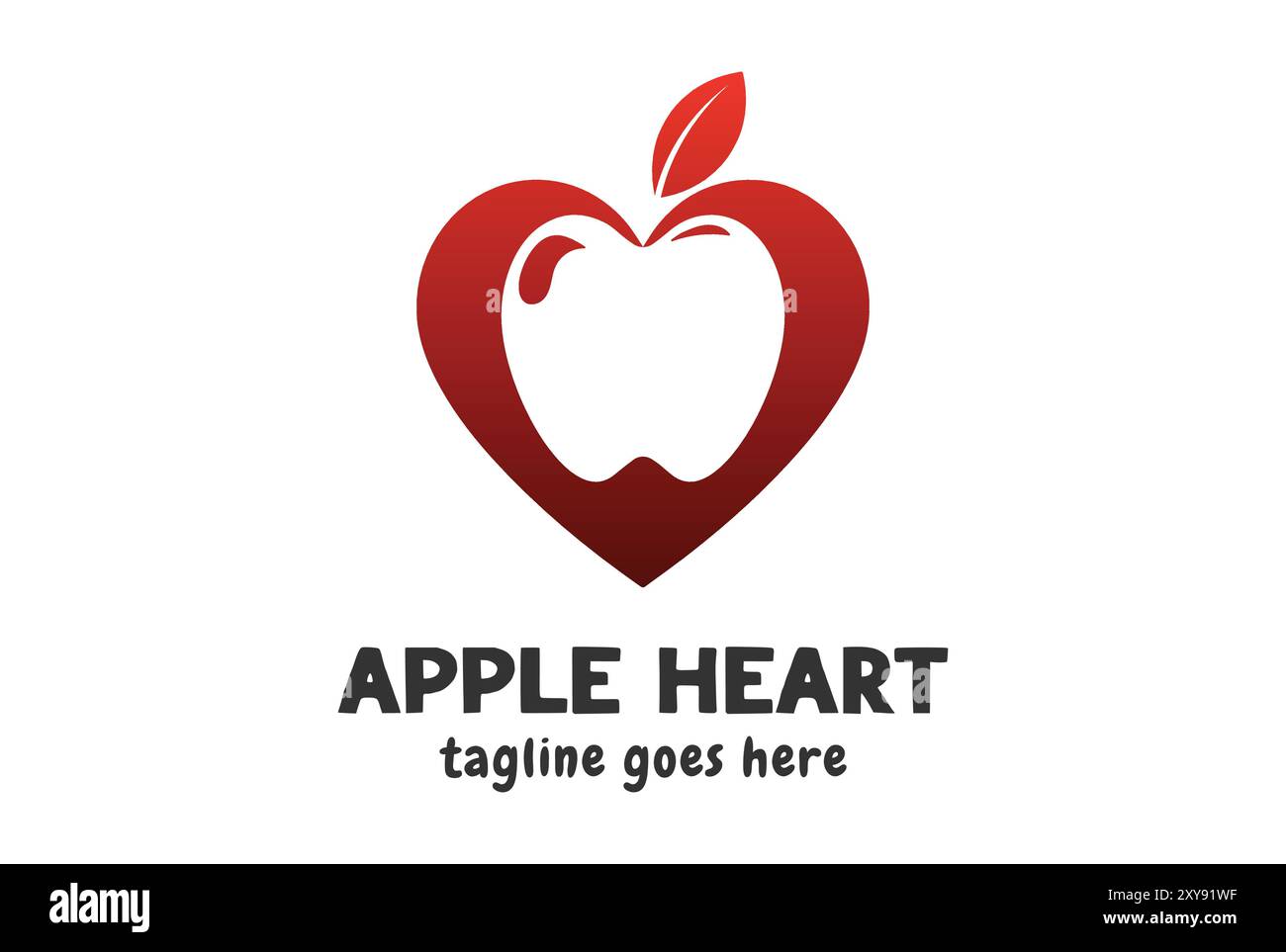 Modernes einfaches minimalistisches Liebesherz mit Apfelfrucht für Ernährung Vegan oder gesundes Essen Logo Stock Vektor