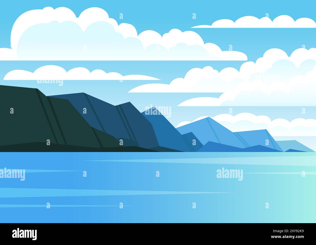 Digitaldruck mit norwegischem Fjord, Berglandschaft. Poster zum Reiseziel im Retro-Stil. Tourismus, Urlaub, Urlaubskonzept. Vintage-Vektor Stock Vektor