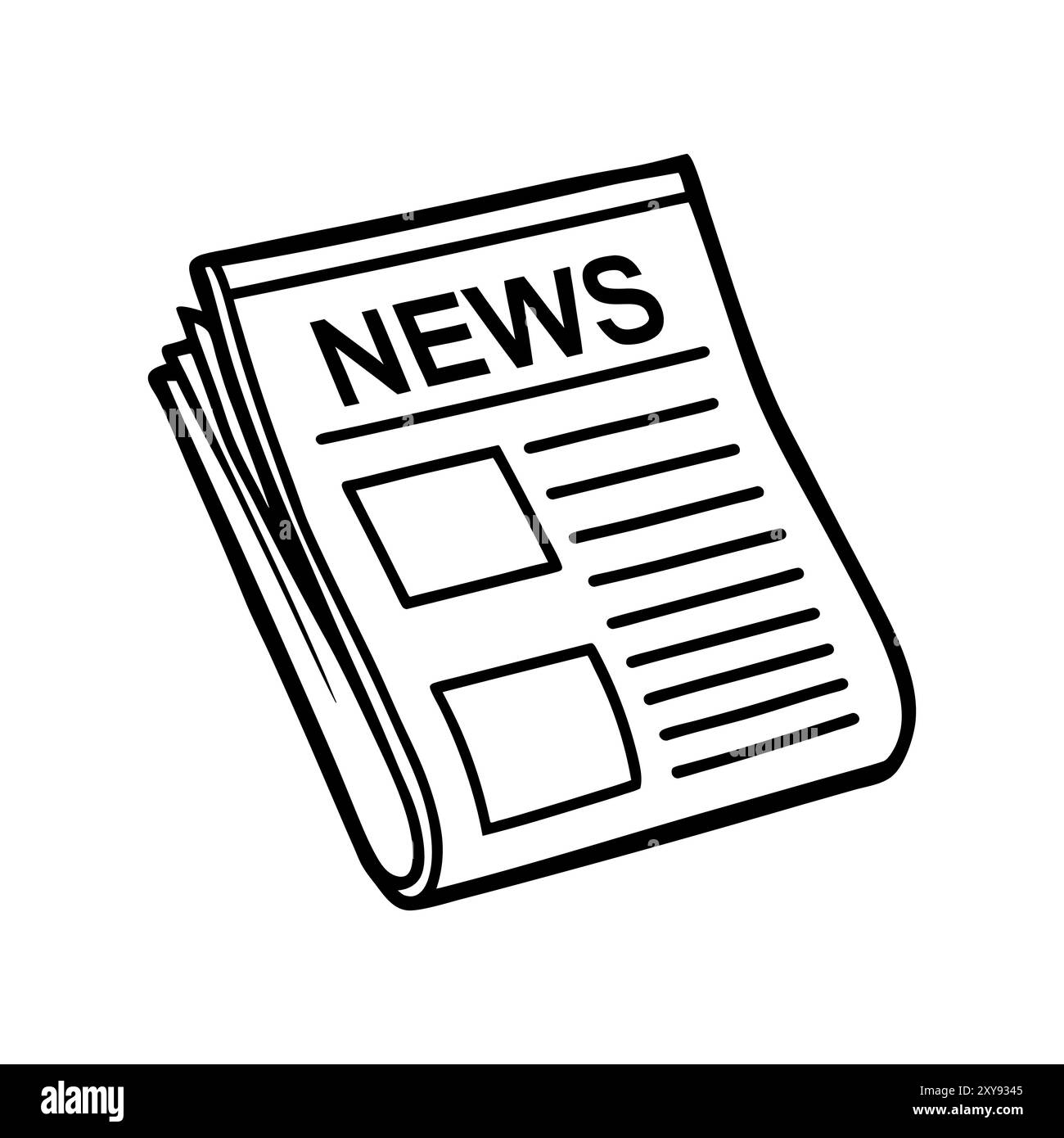 Zeitungssymbole. Schwarzes Nachrichtenblatt isoliert auf weißem Hintergrund. Konzept von Nachrichten, Medien und Journalismus sowie persönliche Nachrichten. Vektorillustrat Stock Vektor