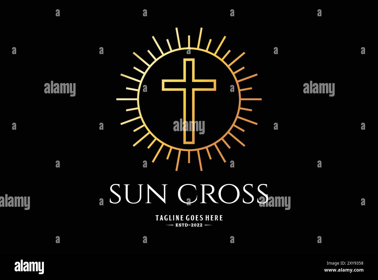 Elegantes, luxuriöses Sonnenlicht Jesus Christian Cross Line für Chapel Church Logo Stock Vektor