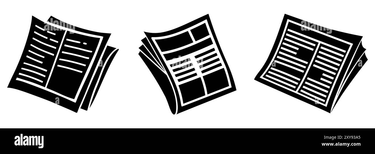 Zeitungssymbole eingestellt. Schwarzes Nachrichtenblatt isoliert auf weißem Hintergrund. Konzept von Nachrichten, Medien und Journalismus sowie persönliche Nachrichten. Vektorillus Stock Vektor