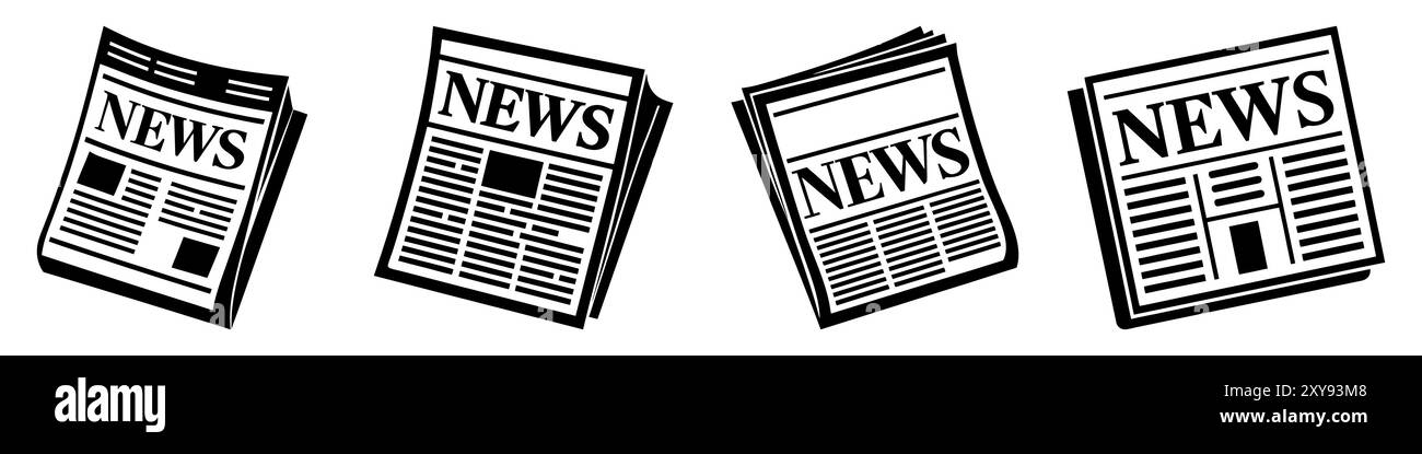 Zeitungssymbole eingestellt. Schwarzes Nachrichtenblatt isoliert auf weißem Hintergrund. Konzept von Nachrichten, Medien und Journalismus sowie persönliche Nachrichten. Vektorillus Stock Vektor