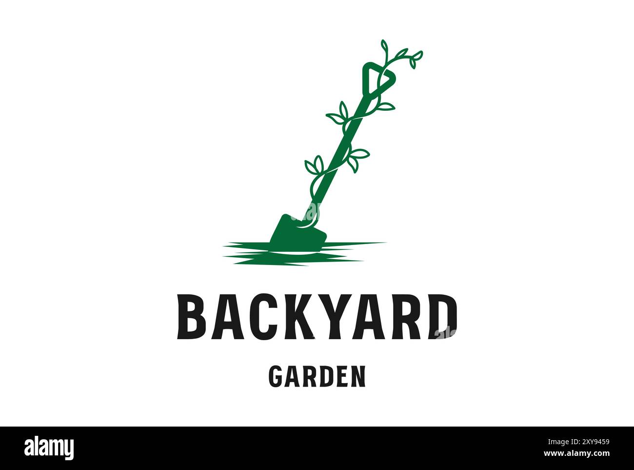 Spatschaufel mit Blattpflanze für Garten-Logo-Design im Garten Stock Vektor
