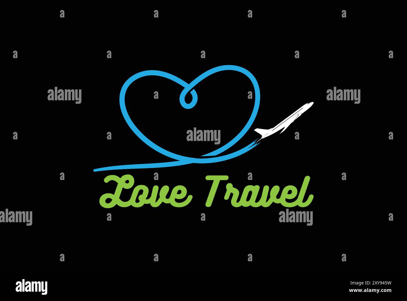 Love Heart Line mit Flugzeug oder Flugzeug Flugzeug für Reise Logo Symbol Illustration Stock Vektor