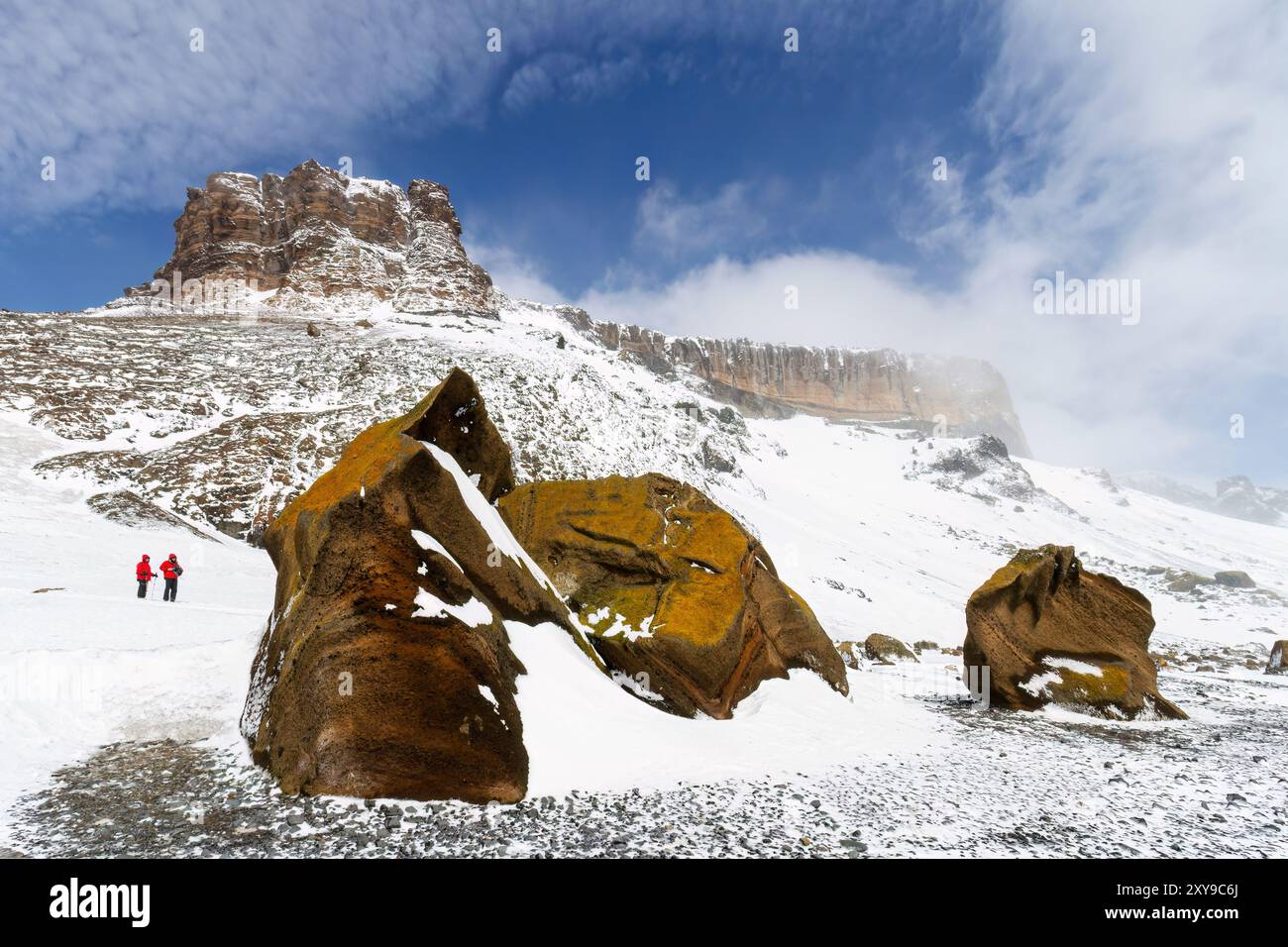 Nahaufnahme des Hyaloklastits am Brown Bluff, einem Tuya, subglazialen Vulkan, auf der Ostseite der Antarktischen Halbinsel, Antarktis. Stockfoto