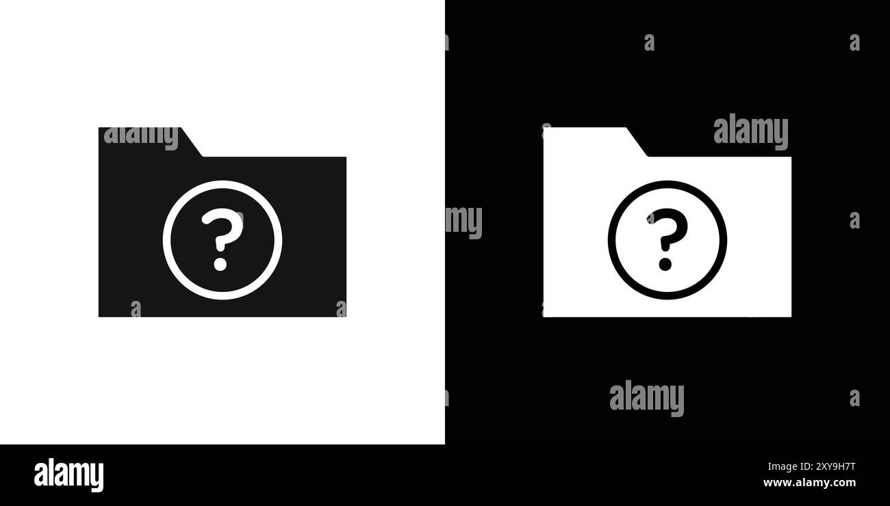 Ordner mit Fragenzeichen Logo Vektorumrandung in Schwarz-weiß Stock Vektor