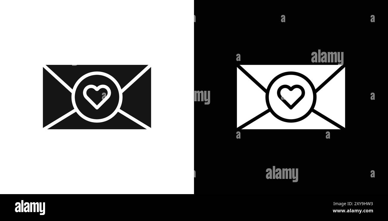 Love Envelope Icon Logo Zeichen Vektor Umriss in schwarz-weiß Farbe Stock Vektor