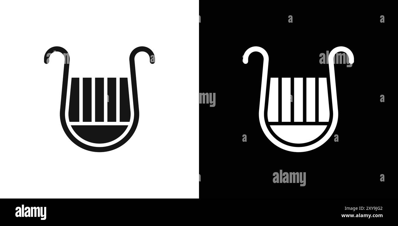 Lyre Icon Logo Vektorumrandung in Schwarz-weiß Stock Vektor