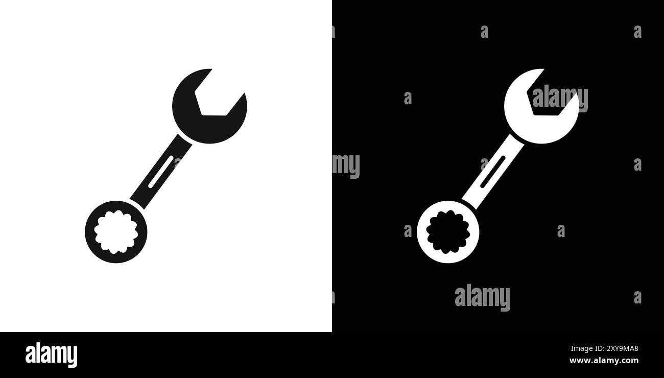 Schraubenschlüssel-Symbol Logo-Zeichen Vektorumrandung in schwarz-weiß Stock Vektor