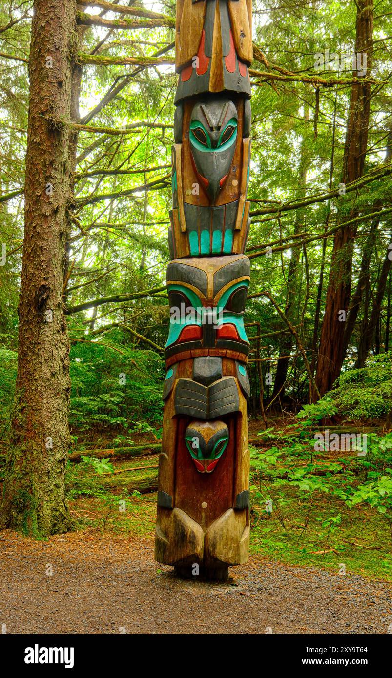 Totems in Alaska Stockfoto