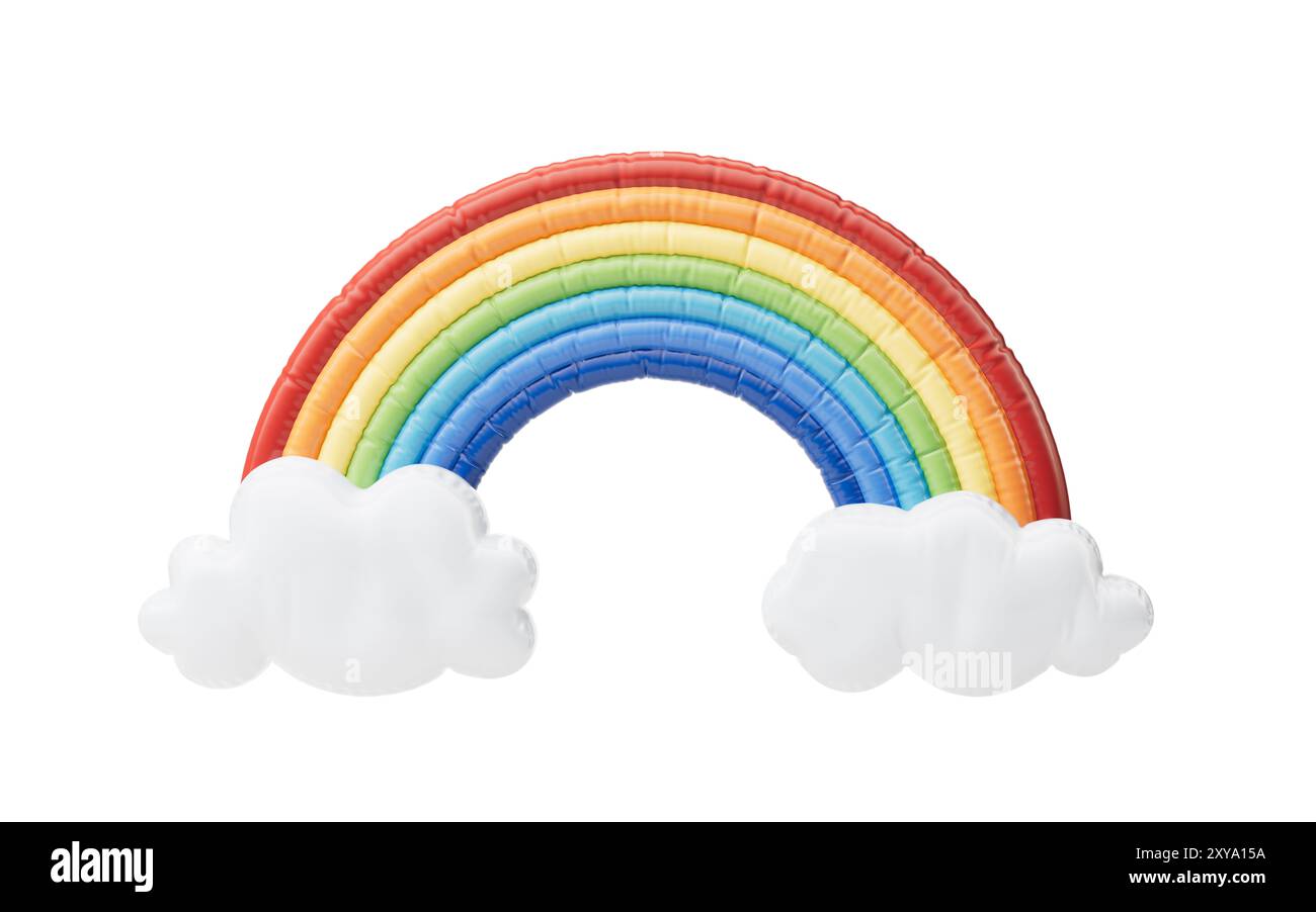 Aufblasbarer Regenbogenballon im Zeichentrickstil, 3D-Rendering. 3D-Abbildung. Stockfoto