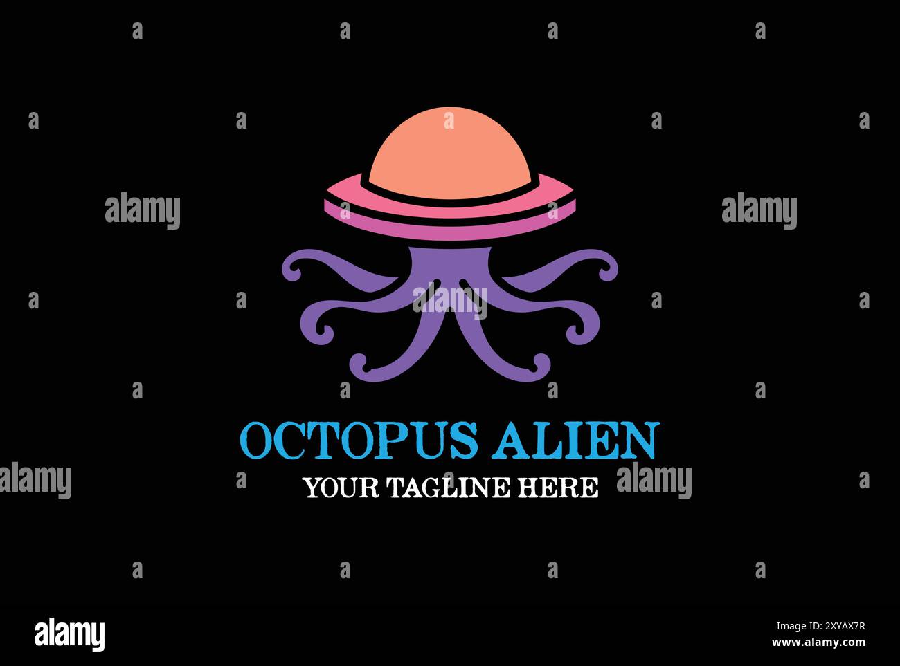Einfaches minimalistisches modernes Tintenfisch-Octopus-Alien-UFO für Space Science-Logo-Design Stock Vektor