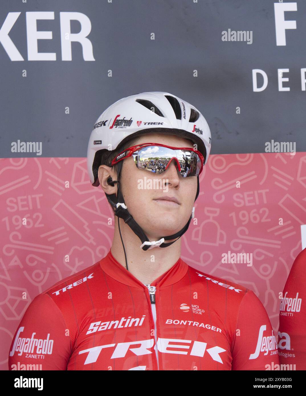 ESCHBORN, DEUTSCHLAND, 1. MAI 2018: Gregory Daniel (Trek-Segafredo) beim Radrennen Eschborn-Frankfurt Stockfoto