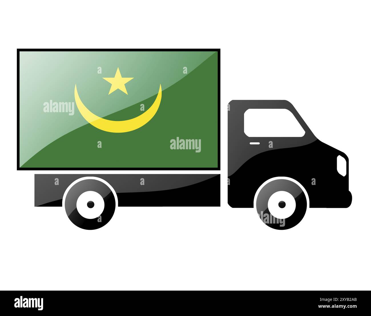 Die mauritische Flagge auf der Silhouette eines Lastwagens. Hochglanz-Illustration Stockfoto