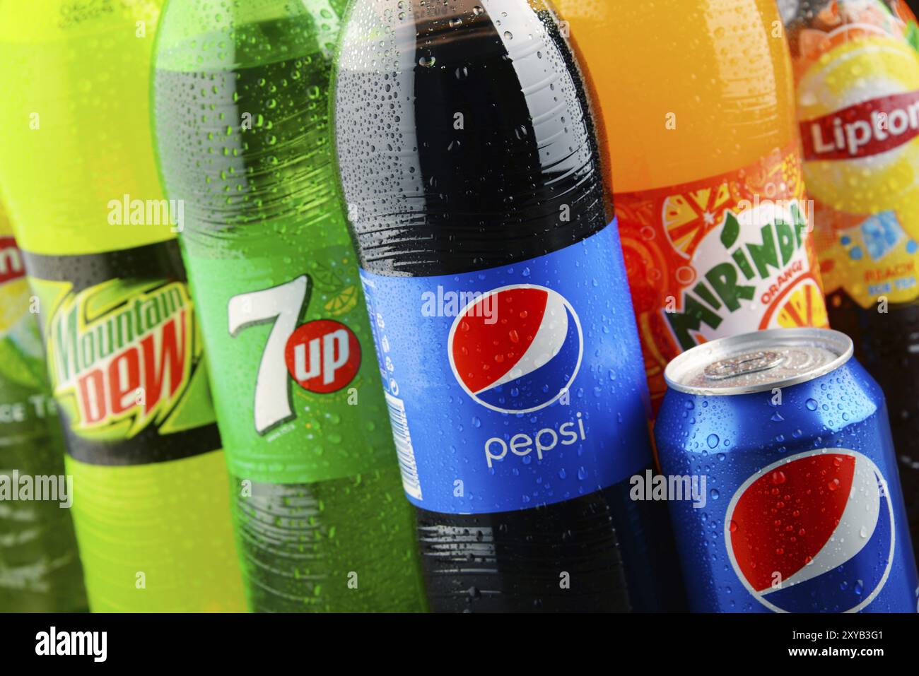 Vorzeigeprodukte von Pepsico, einem amerikanischen multinationalen Lebensmittel-, Snack- und Getränkekonzern mit Hauptsitz in Purchase, New York Stockfoto