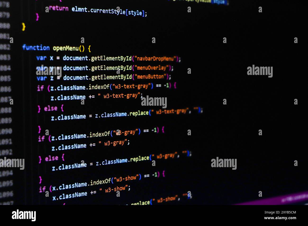 Abstrakter Programmierungscode-Bildschirm des Softwareentwicklers. Computerskript Stockfoto