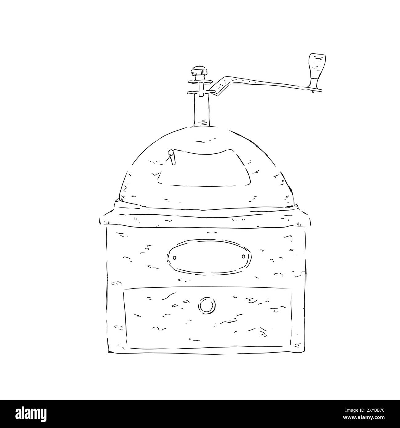 Hand Vintage Kaffeemühle, schwarz-weiße Illustration Stockfoto
