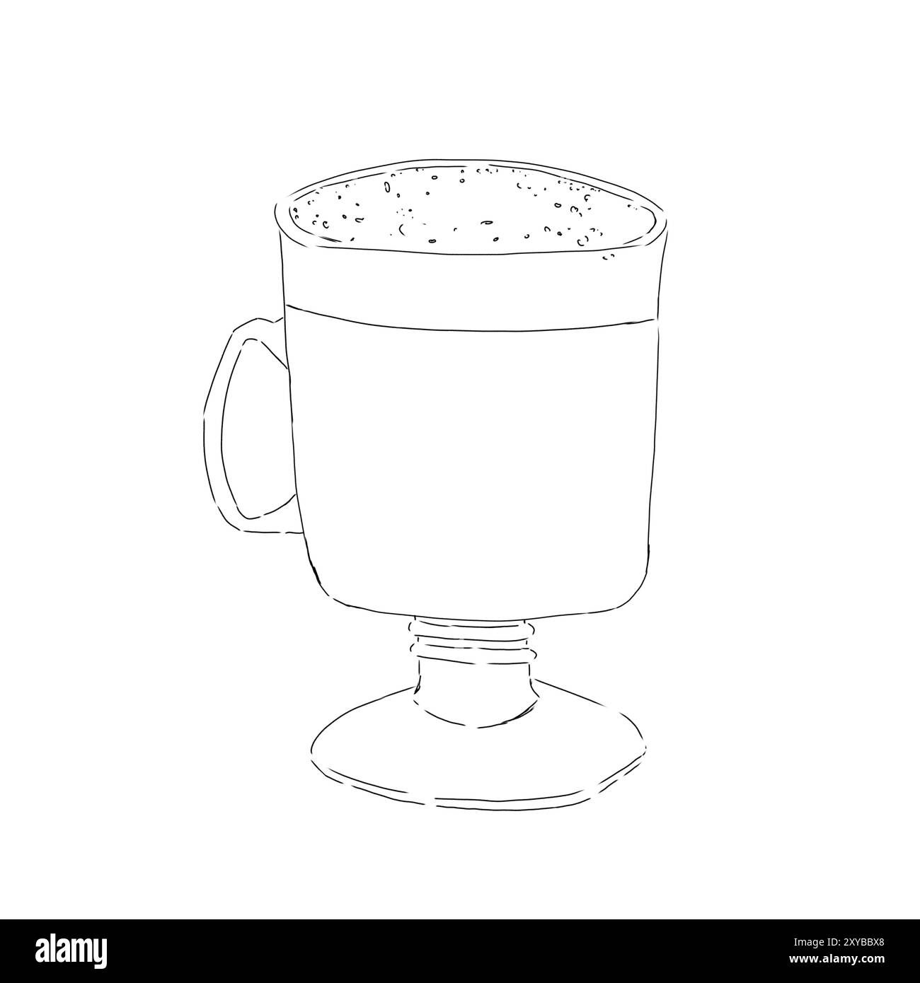 Skizze von Latte in einem hochstieligen Glas, schwarz-weiße Illustration Stockfoto