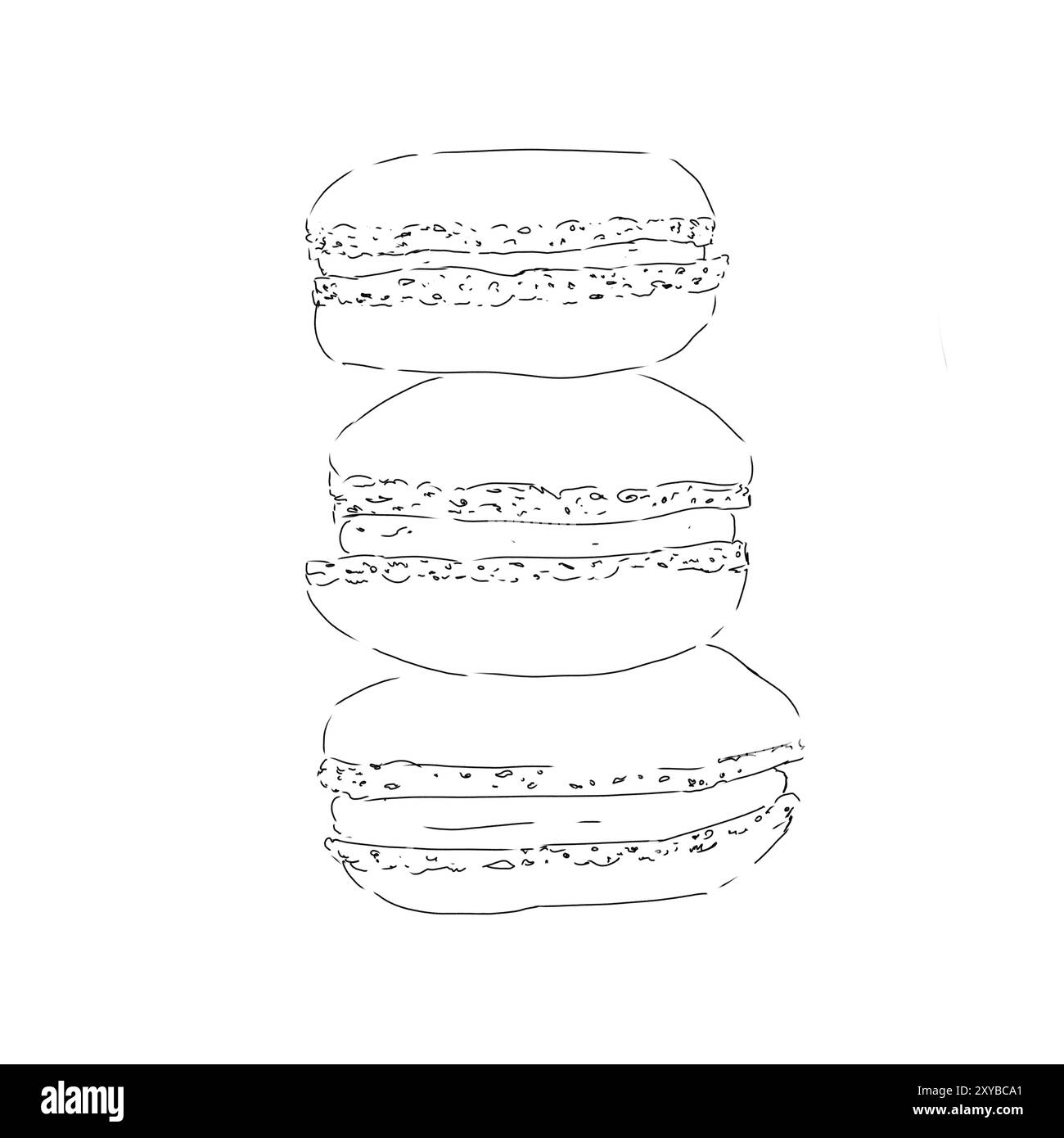 Macaron Kuchen Lebensmittel backen schwarz-weiße grafische Linie Illustration Stockfoto