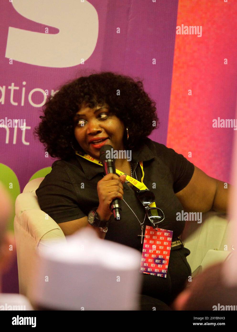 Ikeja, Nigeria. August 2024. Brenda Fashugba, Head of Arts, Nigeria/Regional Head, Creative Economy, British Council, beantwortet Fragen während der British Council Film Lab Africa Session beim Nigerian International Film and TV Summit, der am 28. August 2024 im Legend Hotel in Ikeja, Lagos, Nigeria stattfand. (Foto: Adekunle Ajayi) Credit: NurPhoto SRL/Alamy Live News Stockfoto