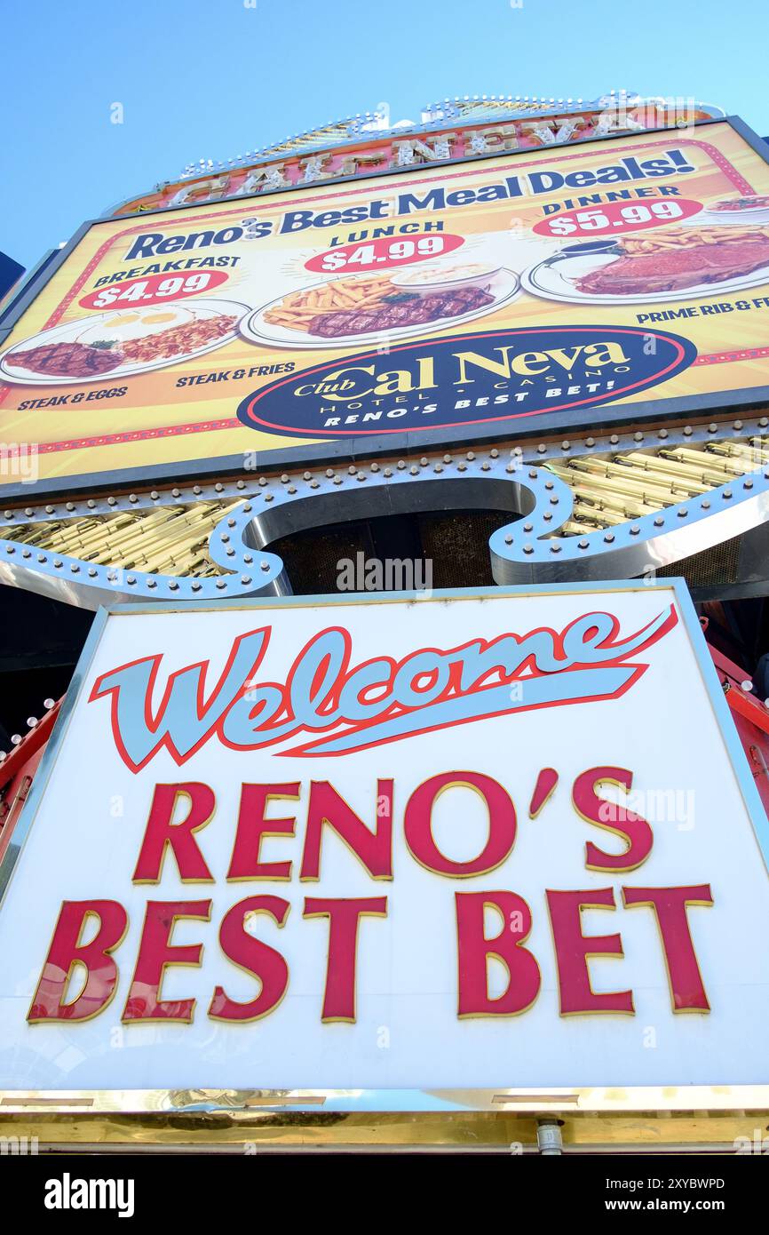 Werbung für Reno's Best Wette im Club Cal Neva, einem Vintage Casino in Reno, NV, USA im März 2017. Stockfoto